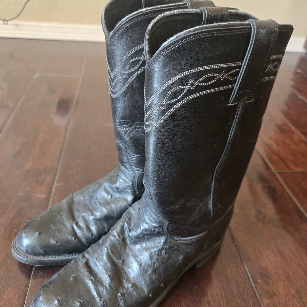 Justin Boots Women's Black Smooth Ostrich Exotic Leather Western Roper Boots